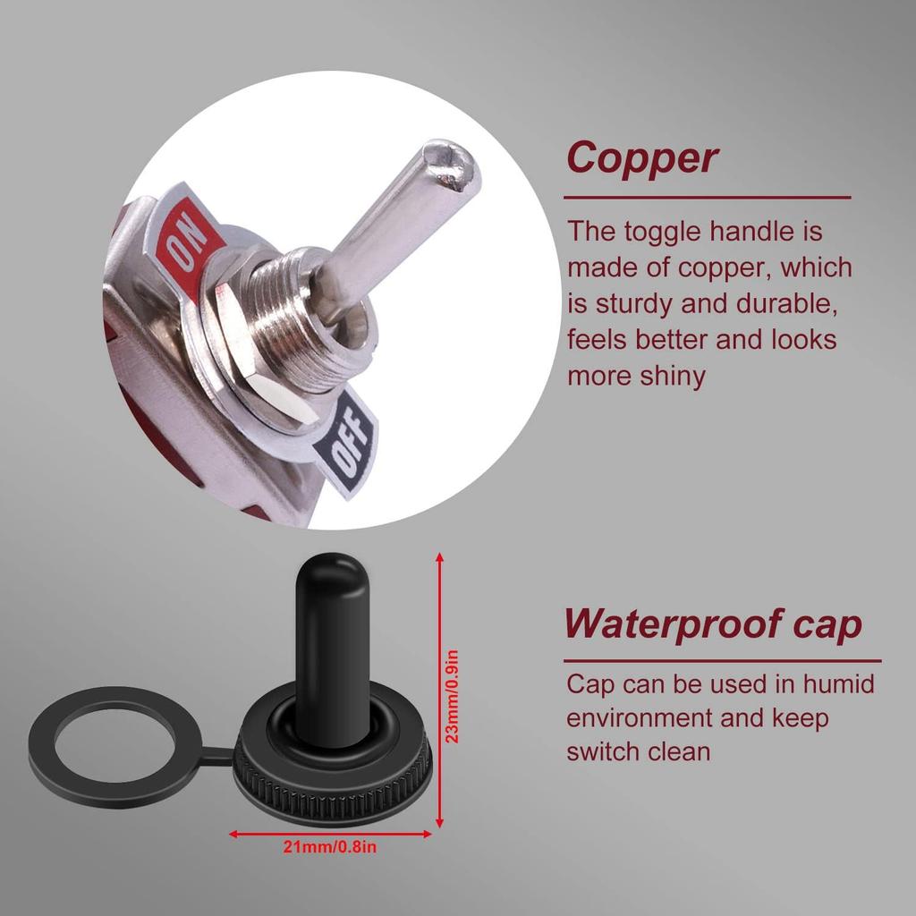 weideer 2Pcs Toggle Switch 12V 30A ON/Off 2 pin 2 Position SPST Waterproof Switch with Waterproof Cap Terminals for Auto Car Boat KL-C101