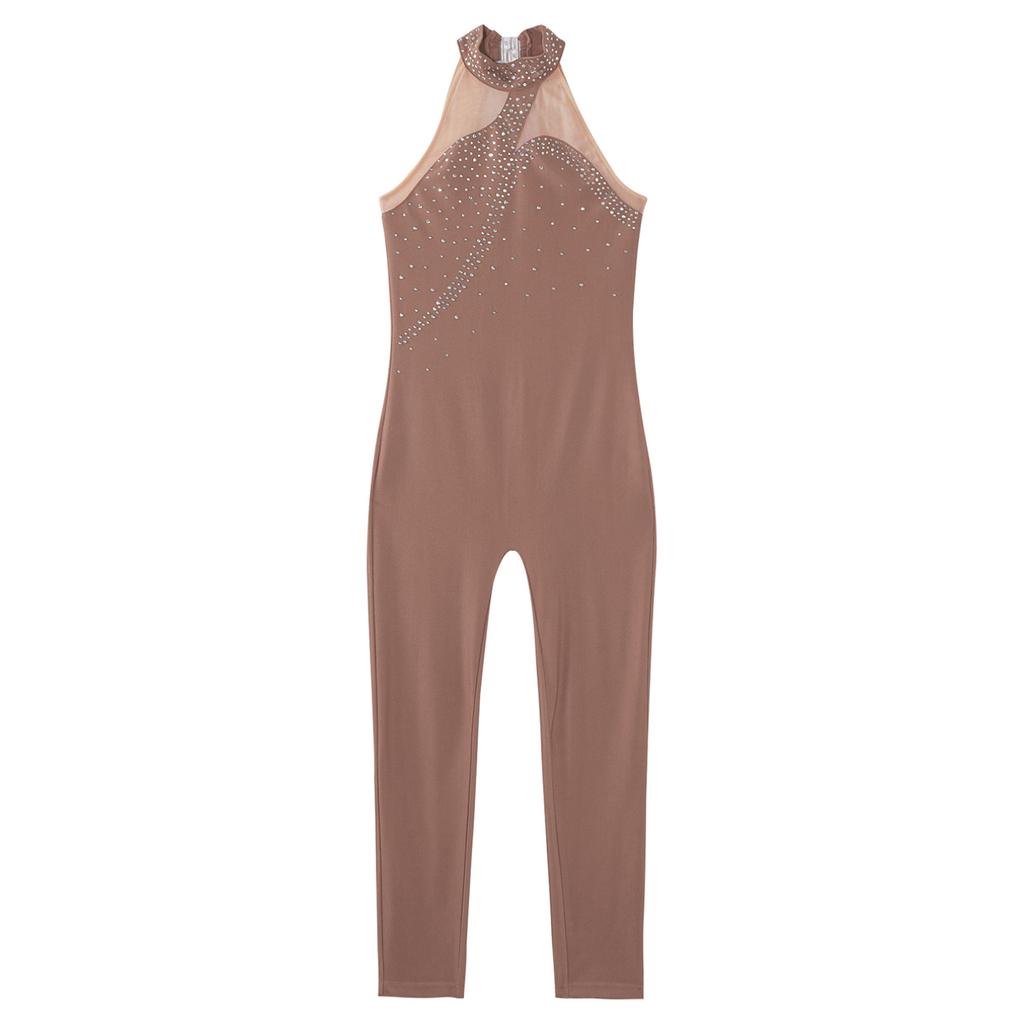 Barn Jenter Gymnastikk Trikot Trening Danse Jumpsuit Ermeløs Sheer Mesh Patchwork Skating Bodysuit