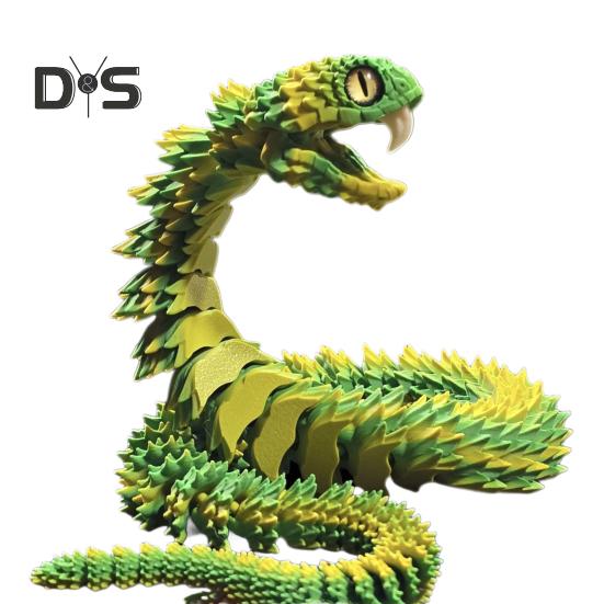 3D Printed Articulated Snake Flexible Snake Ornament with Teeth Desk Pet Stress-Relief Toy for Home Office Decor