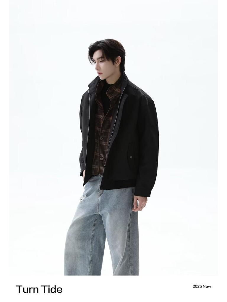 Men's Trendy Stand Collar Fake Two-Piece Workwear Jacket - 2026 Spring/Autumn Collection