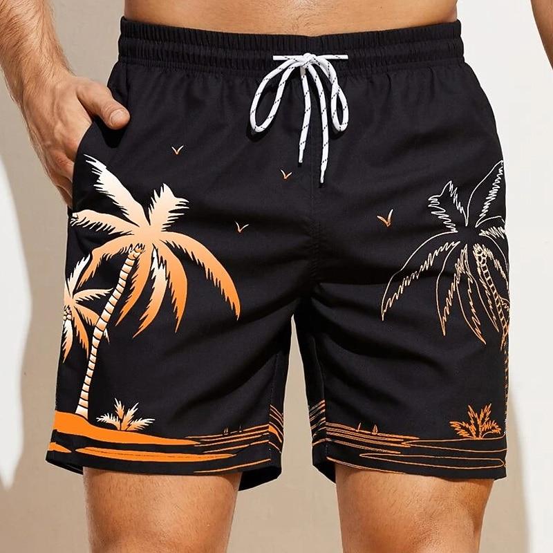 

Men s Coconut Tree Graphic Prints Swim Shorts Board Shorts Swimming Trunks Mid Waist Hawaiian Boho Casual 2XL