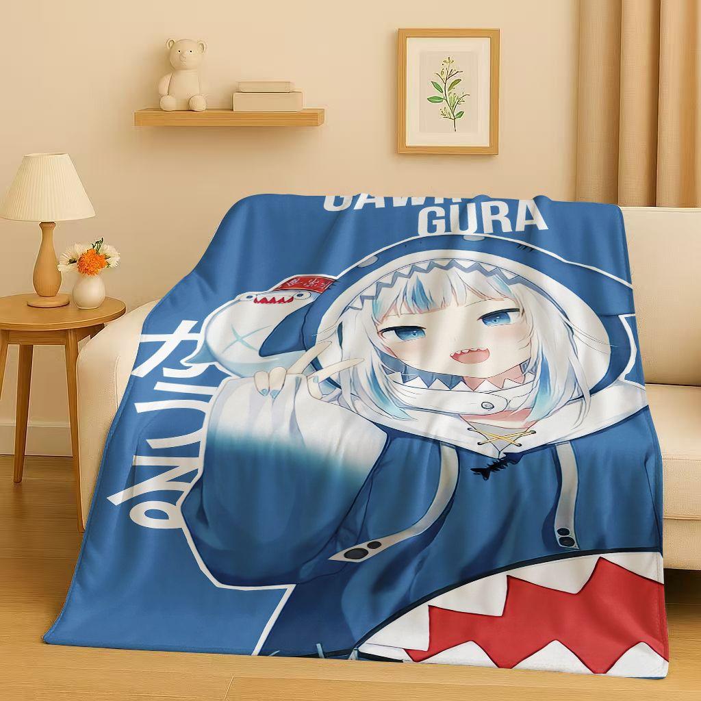 Anime Gawr Gura Hololive Cartoon Cute Girl Flannel Blanket,Ultra Soft Warm Plush Throw for Home Bedroom Bed Sofa Cover Gift Kid