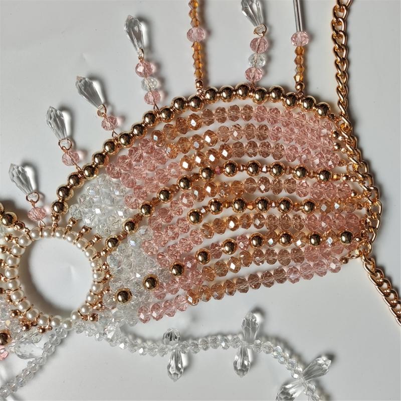 Fashionable Pearls Crystal Tassels Bralette Body Chain for Women’s Beachwear Beaded Body Jewelry Harness Bustier Bra Top