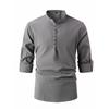 Fashionable Retro Men's Spring Autumn Cotton Linen Stand Collar Slim Fit Casual Shirt Long Sleeved Shirt