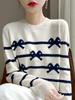 Women's Wool Round Neck Color Block Sweater - Loose Knit Long Sleeve