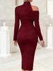 2026 Spring Solid Color Off-the-Shoulder Slit Dress for Casual Elegance