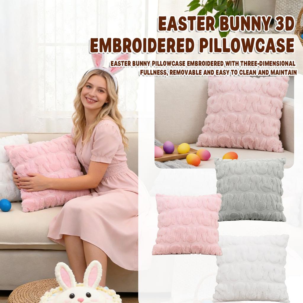 Easter Bunny 3d Embroidered Tufted Pillowcase For Living Room And Bedroom, Removable And Washable Pillowcase