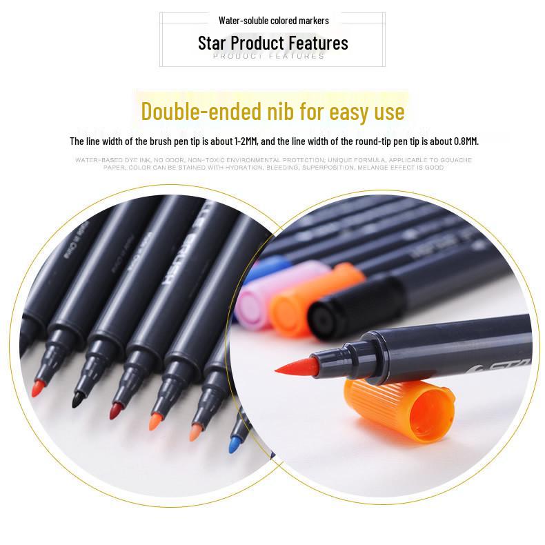 STA 3110 Watercolor Marker Set: Double-Ended Soft Tip, Water-Soluble, Washable Drawing Pens for Manga.