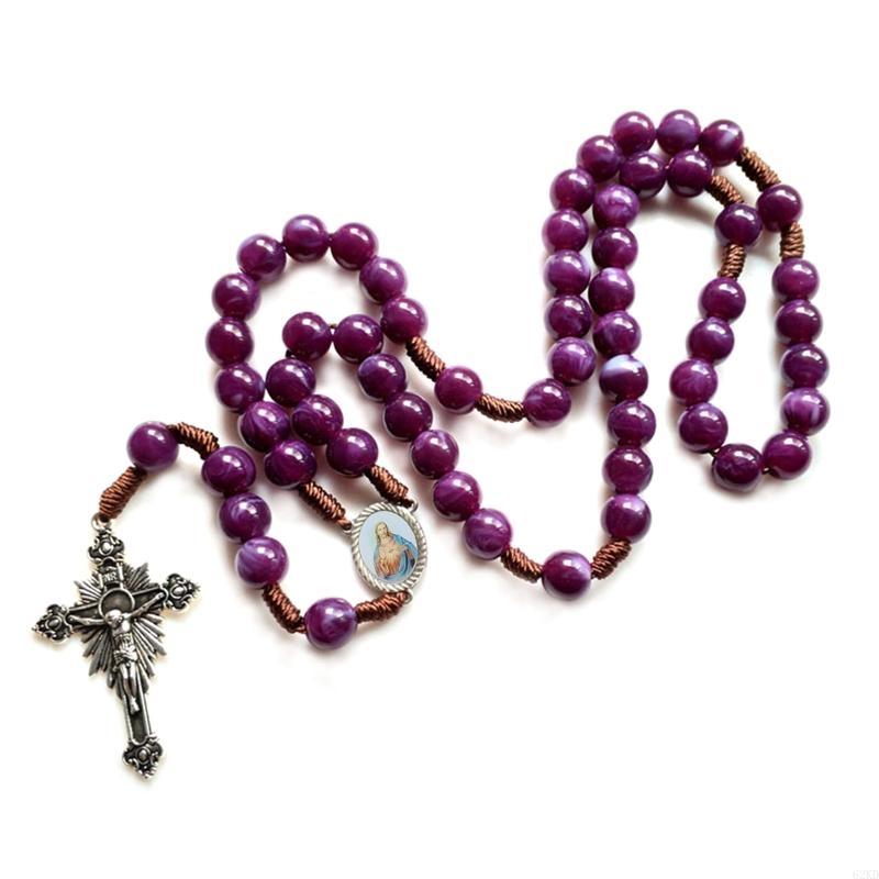62KD Vintage Rosary Catholic Prayer Bead Necklace Christ Jesus for Cross Pendant Neck