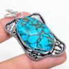 Pendente in Argento Sterling 925 con Pietra Preziosa Turchese Blu Rame Naturale 2,40" v3o15