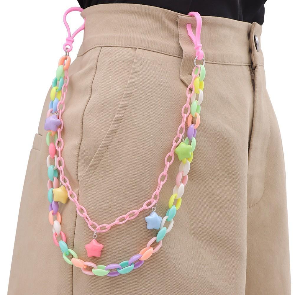 Punk Colorful Star Acrylic Belt Chain For Youth Men Women Summer Fashion Jewelry