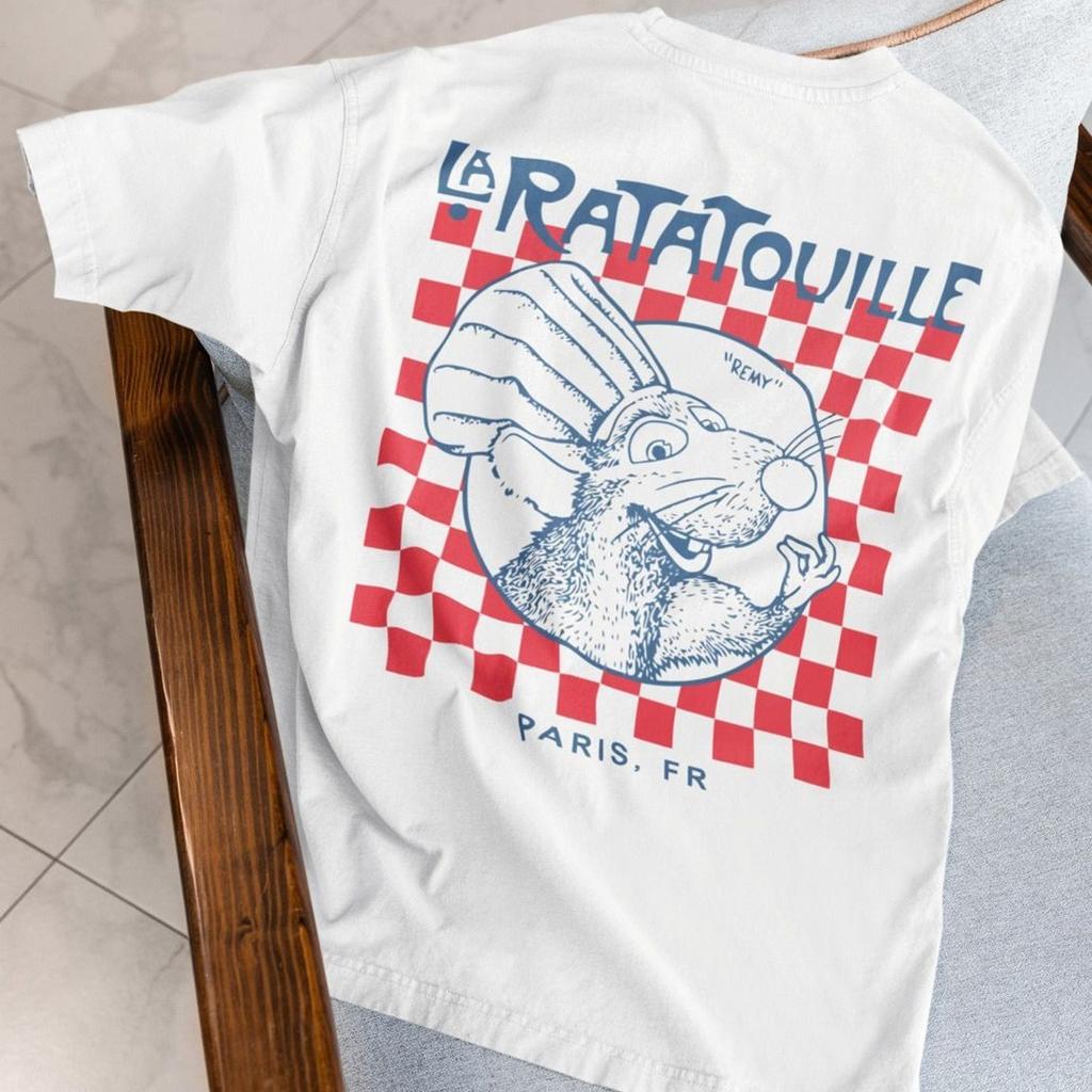 Retro Szef Mysz Ratatouille Koszulka z nadrukiem na plecach Unisex Koszulka z krótkim rękawem S-5XL Koszulka Unisex