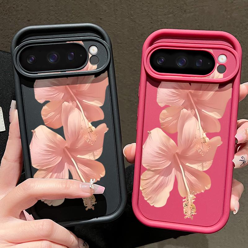 Pink Hibiscus Flower Pattern Case For Google Pixel 10 Pro XL Shockproof Bumper Silicone Cover For Pixel 9A 9 8 7 Pro 8A 7A