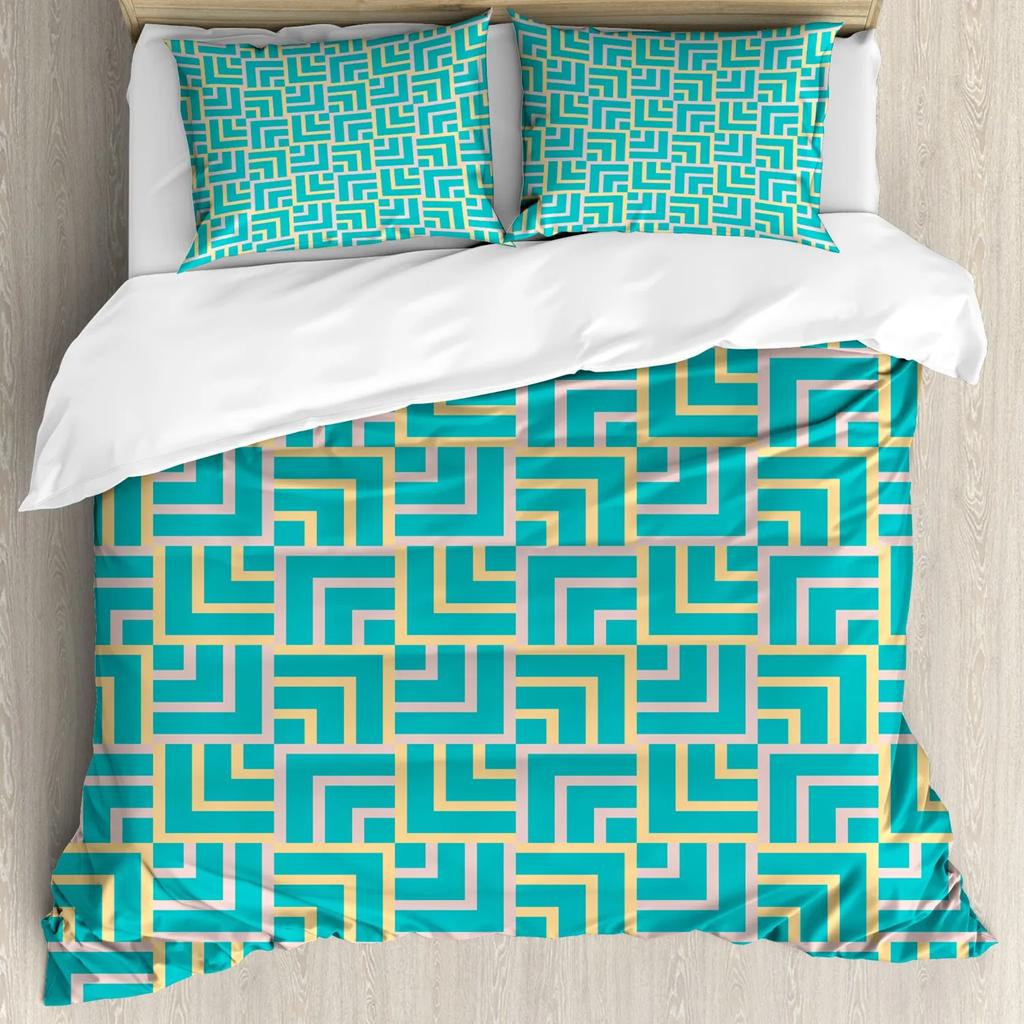 Turquoise Duvet Cover Set Retro Floral Background With Hibiscus Silhouettes Dramatic Romantic Nature Art Polyester Duvet Cover