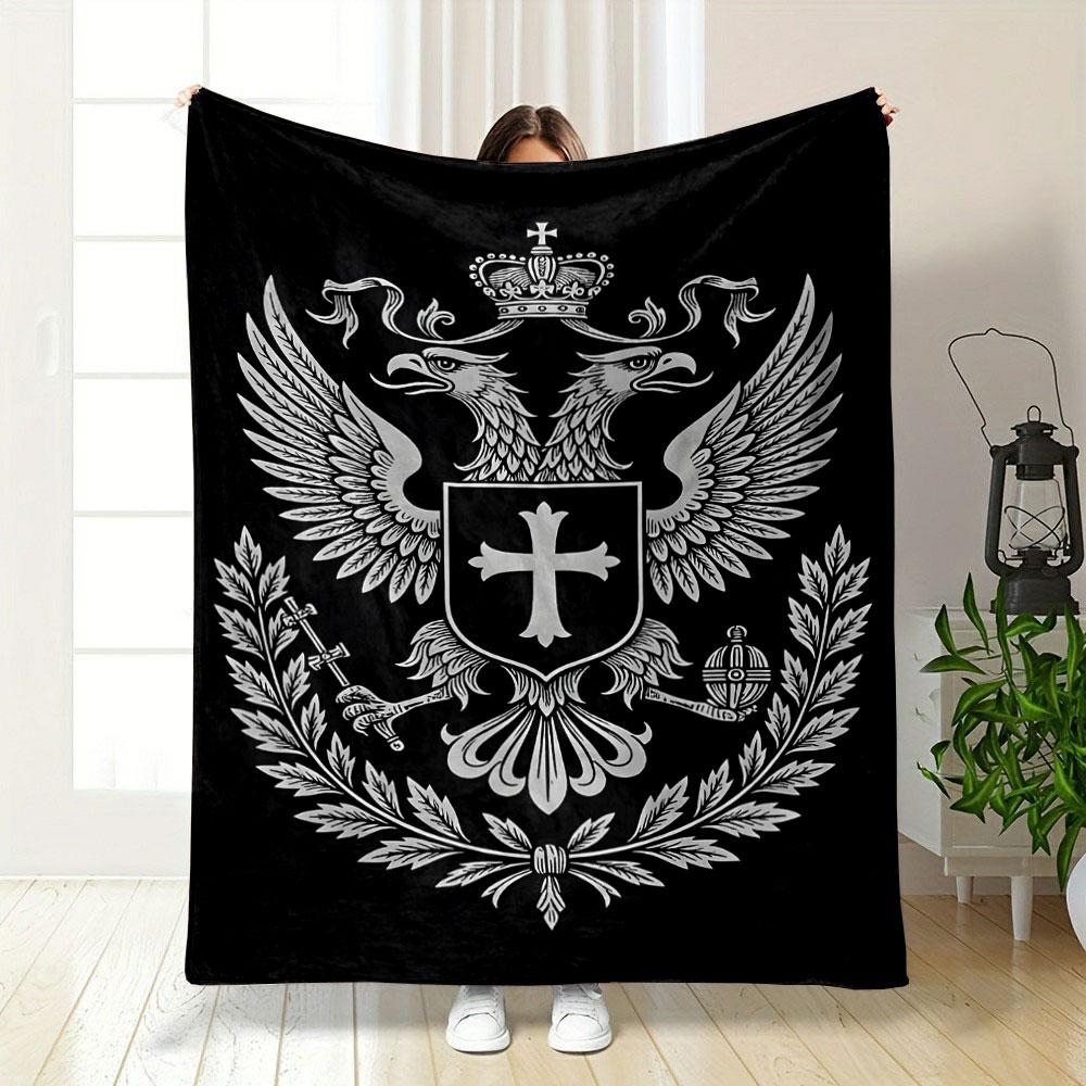 Royal Double-Headed Eagle Crest Patterned blanket, flannel, suitable for all seasons, home decor, warm and cozy