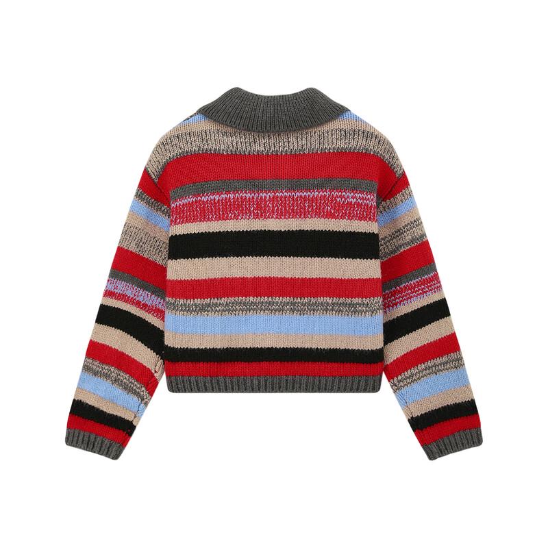 ELLE KIDS Girls' Striped Retro Polo Knit Sweater