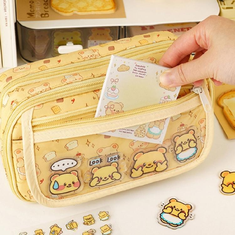 Cartoon Bear Pencil Case Large Capacity Storage Bag Aesthetic Pen Bag Lovely Pencil Pouch School Office Supplies