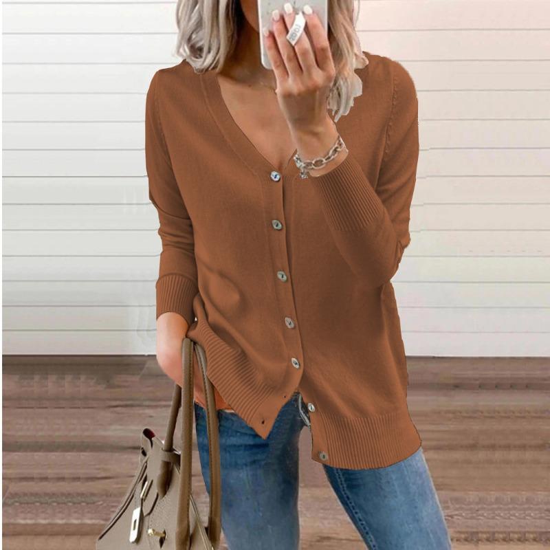 Jesień Nowy Slim Fit Casual Dzianinowy Kardigan Kobiety Moda Vintage Luźny Sweter z Dekoltem w Serek Kurtka Damska Zimowa Odzież Eleganckie Damskie Kardigany 25065