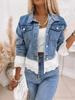 Veste en jean pour femme à col rabattu et manches longues Coupe droite Poignets et ourlet assemblés en dentelle à œillets Non extensible Streetwear Veste courte