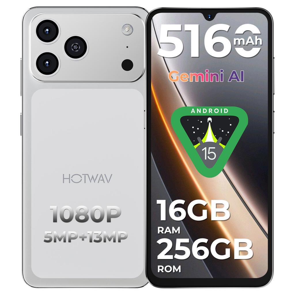 HOTWAV A17Pro Max, Smartphone, Telefono Cellulare Android 15, ARS8662, Schermo 6.75HD+, 4GB RAM 256GB ROM, Fotocamera 13MP, Batteria 5160mAh, 4G Dual SIM, WiFi 6