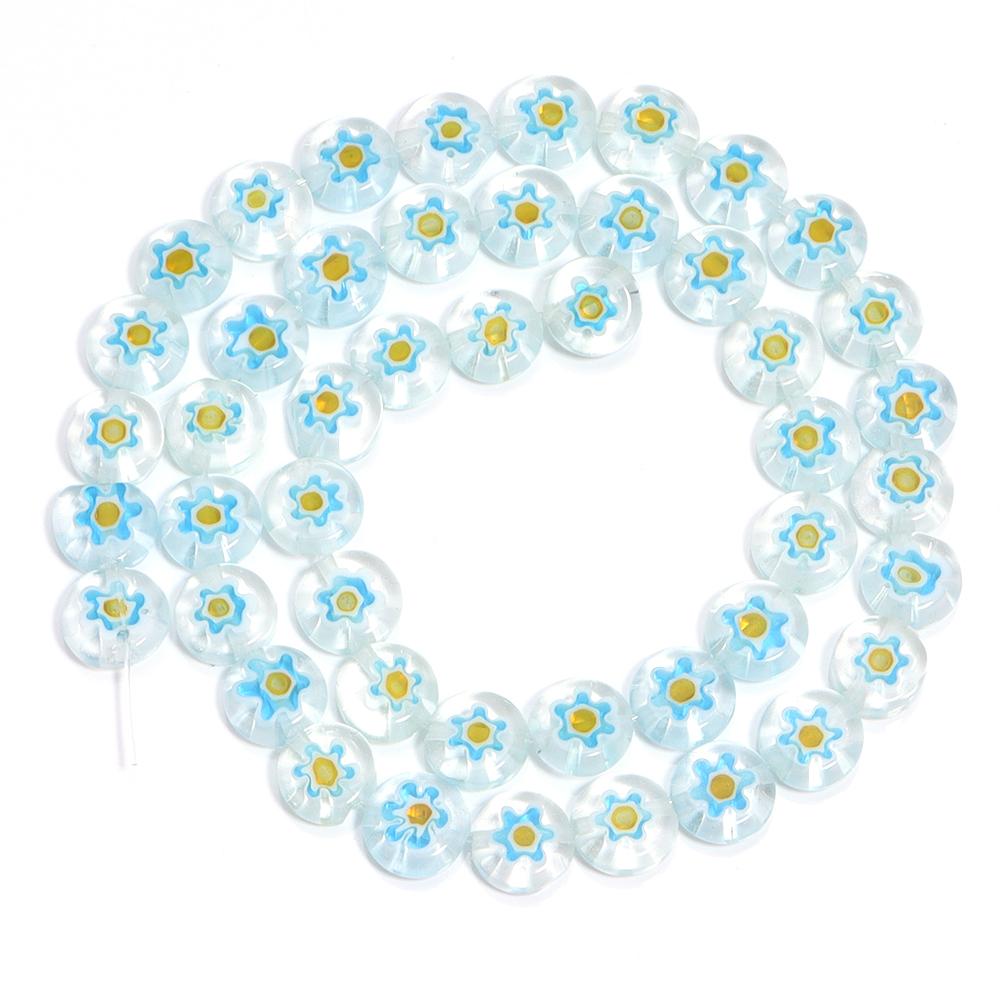 1 Strang 6/8/10mm Flache Runde Blumenperlen Lampwork-Perlen Bunte Glasperlen Für Armband Armreif Damen Mädchen DIY Schmuckherstellung
