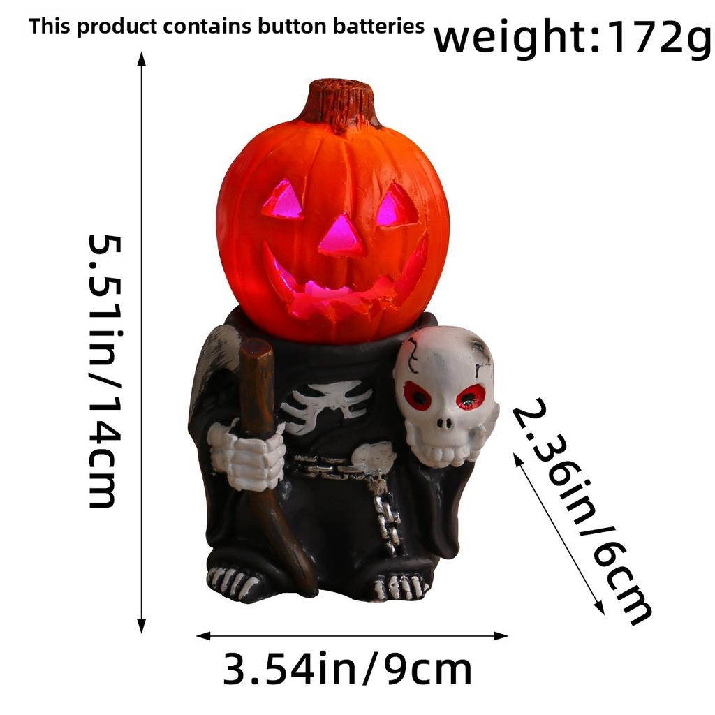 Halloween Lantern Pumpkin Knight Tabletop Decoration, Glowing Small Pumpkin Head Ghost Resin Garden Decoration