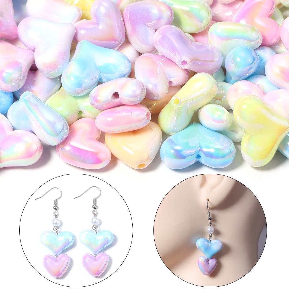 10pcs Acrylic Heart Beads Shiny Love Heart Loose Spacer Beads For Jewelry Making DIY Bracelets Necklace Earrings Phone Key Chain