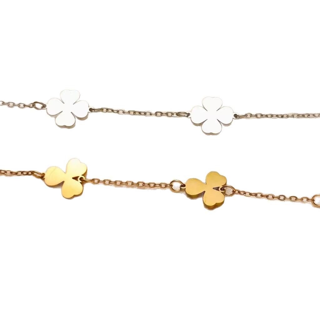 Women's Waterproof Stainless Steel Four-Leaf Clover Bracelet - Fashionable Titanium Lucky Flower Jewelry