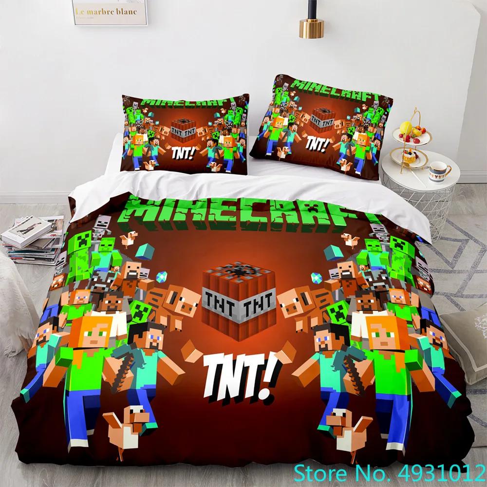 Anime Game My World Monster Hunters Bedding Set Duvet Cover Pillowcases Single Bedclothes Children'S Kids Adult Bedroom Decor