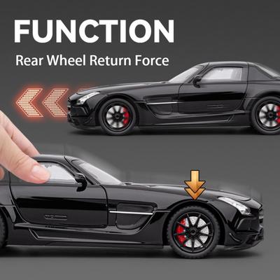 1:24 Scale SLS 300SL Sports Car Toy Model Sound Light Pull Back Doors Opened Miniature Vehicles Models Ornament Gifts for Kids