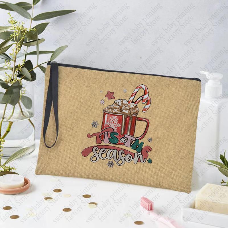 Merry Christmas Linen Storage Supplies Bags Travel Lipstick Bag Xmas Ornament Pouch Toilet Makeup Bolsas for Coffee Enthusiasts