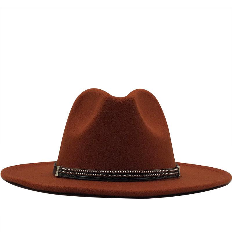 17 Colors Wool Felt Jazz Fedora Hats Belt Buckle Decor Women Unisex Wide Brim Panama Trilby Cowboy Cap Sun Hat