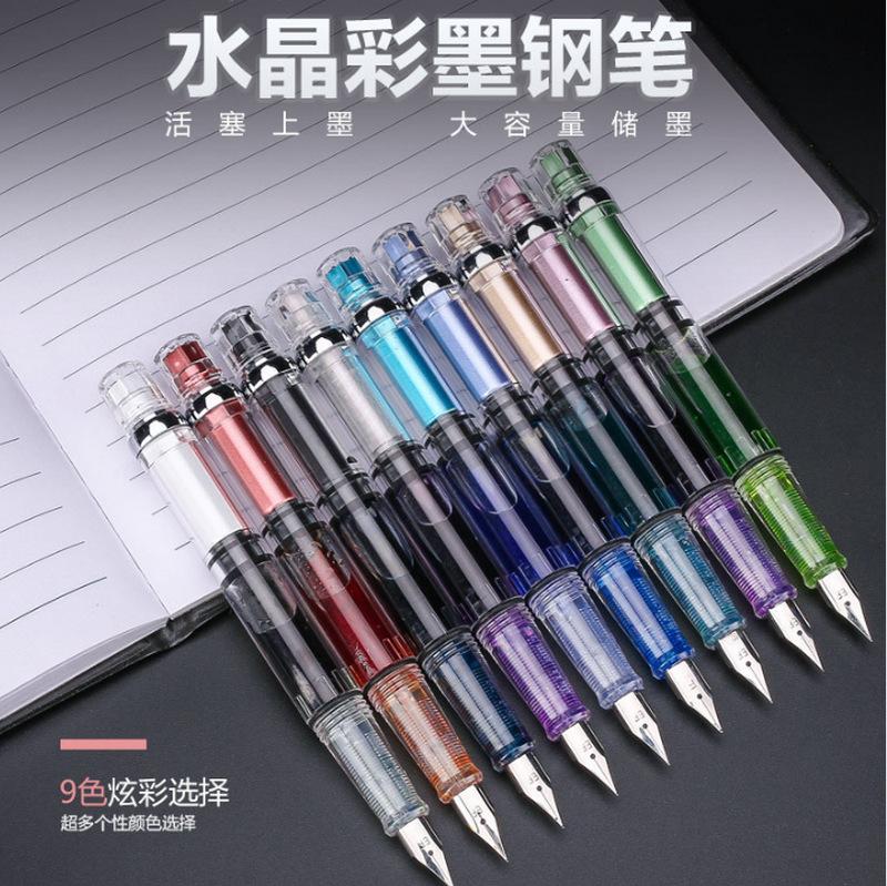 High Quality Transparent Color Piston Ink Blowing Large Capacity Ink Storage Pen Rotary Ink Blowing Piston Pen School Supplies