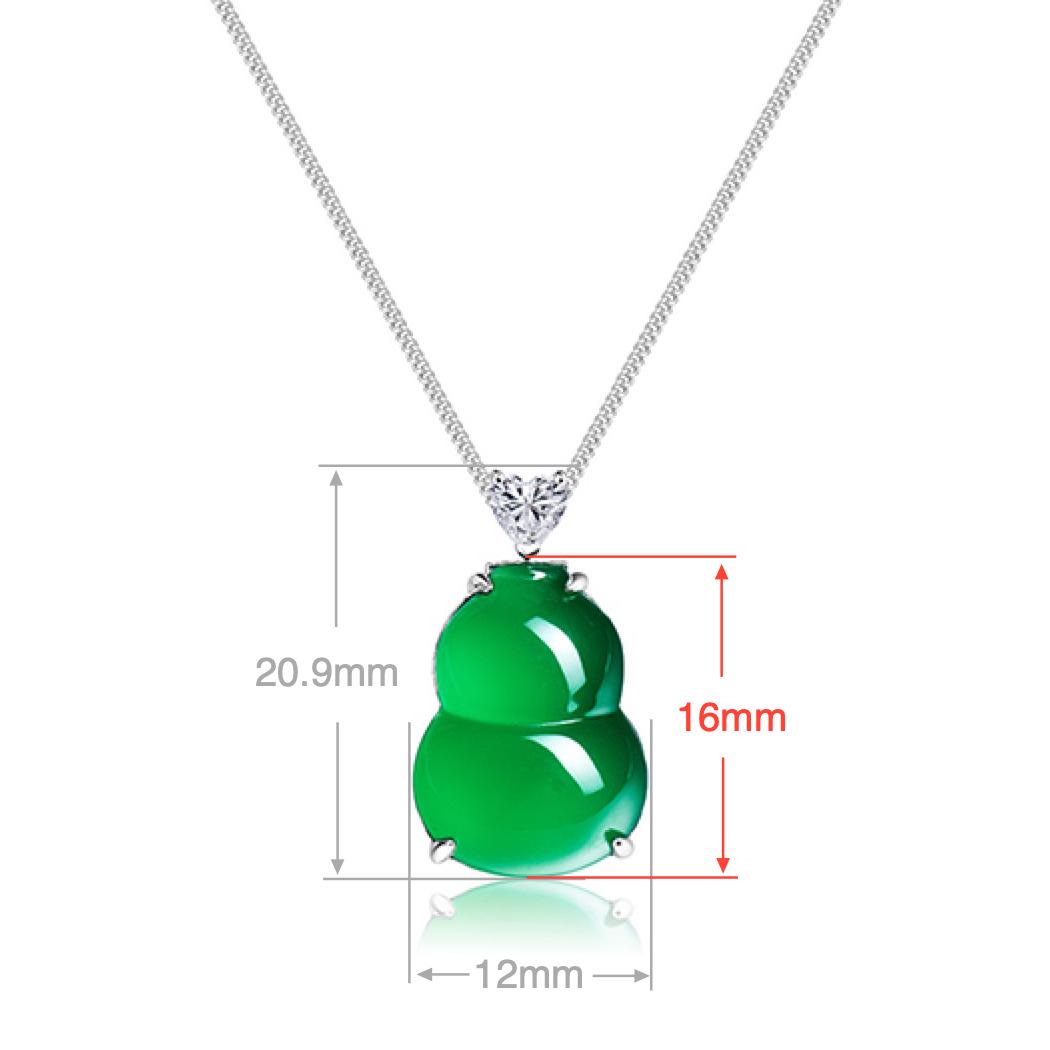 Vintage Chinese S925 Silver Green Chalcedony Gourd Necklace with Diamonds 925 Silver 40+5cm Chain
