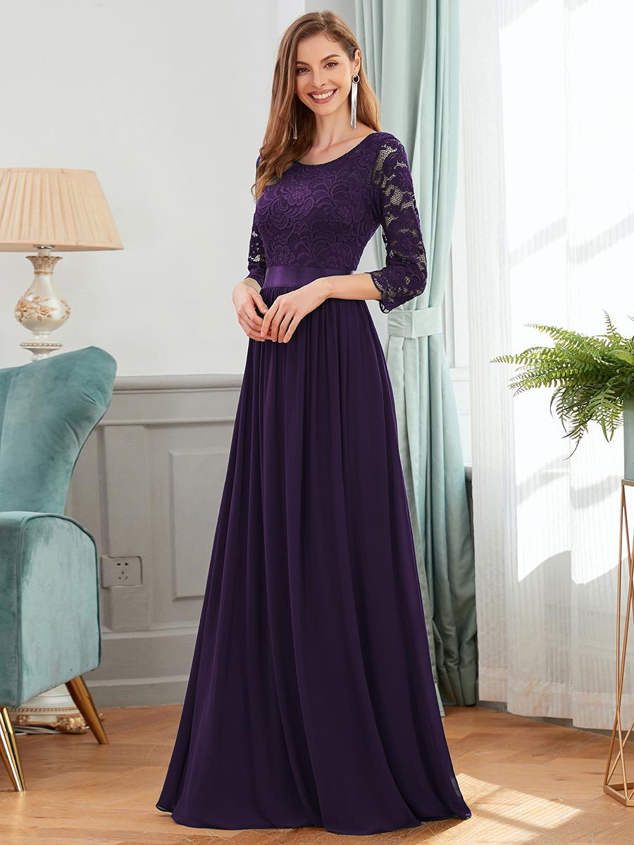 Ever-Pretty Galajurk voor dames, 3/4 mouwen, maxi empirestijl, kant, chiffon, bruidsmeisjesjurk, 07412 - zwart - 40