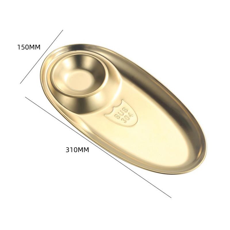 Snack Dish Dumpling Plate Golden Oval Dipping Saucer 304 Stainless Steel Tray Fries Plate Salad Dish Barbecue Seasoning Plate