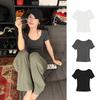 U-neck Slim-fitting Short-sleeved T-shirt for Women, Summer New Korean Waist-pinching and Thin Fashion Tops Are Trendy