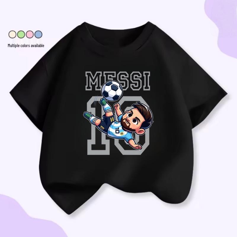 Unisex T-shirt voor Kinderen met Korte Mouwen - Voetbal Supersterren Print (Messi & CR7), Zomer Katoen Ronde Hals
