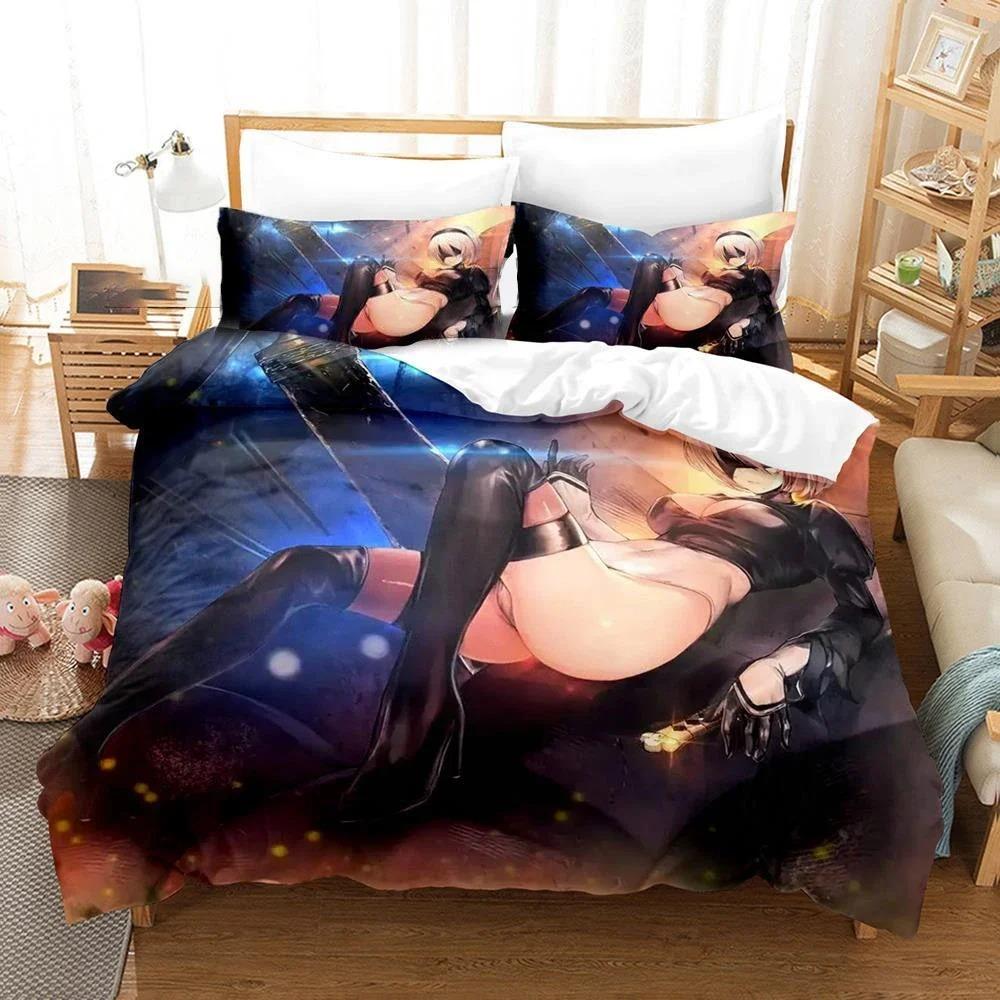 Game NieR Automata YoRHa No.2 Type B 2B Bedding Set Boys Girls Twin Queen Size Duvet Cover Pillowcase Bed Kids Adult