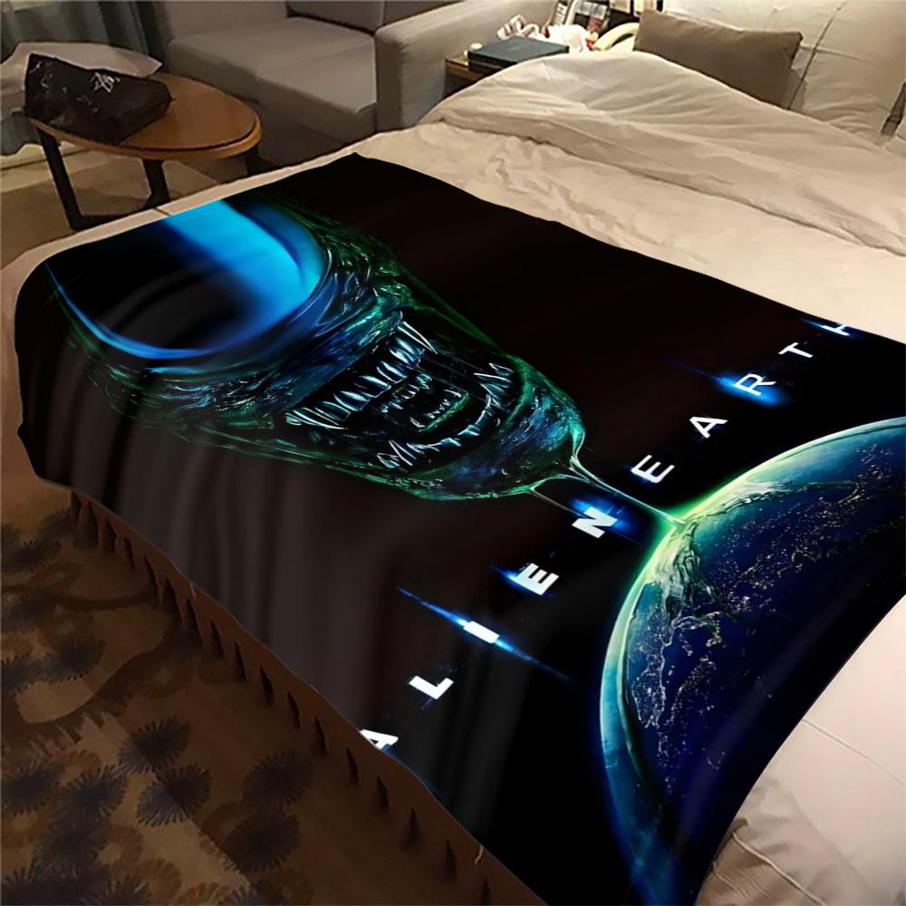 1Pc Alien Earth Print Flannel Blanket, High Quality , Comfortable for All Seasons, Home Decor, Warmth and Comfort, Perfect for Christmas