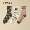 3 Pairs of Women Retro Trend Assorted Cartoon Letter Diamond Sports Warm Sweat Absorption Tube Socks