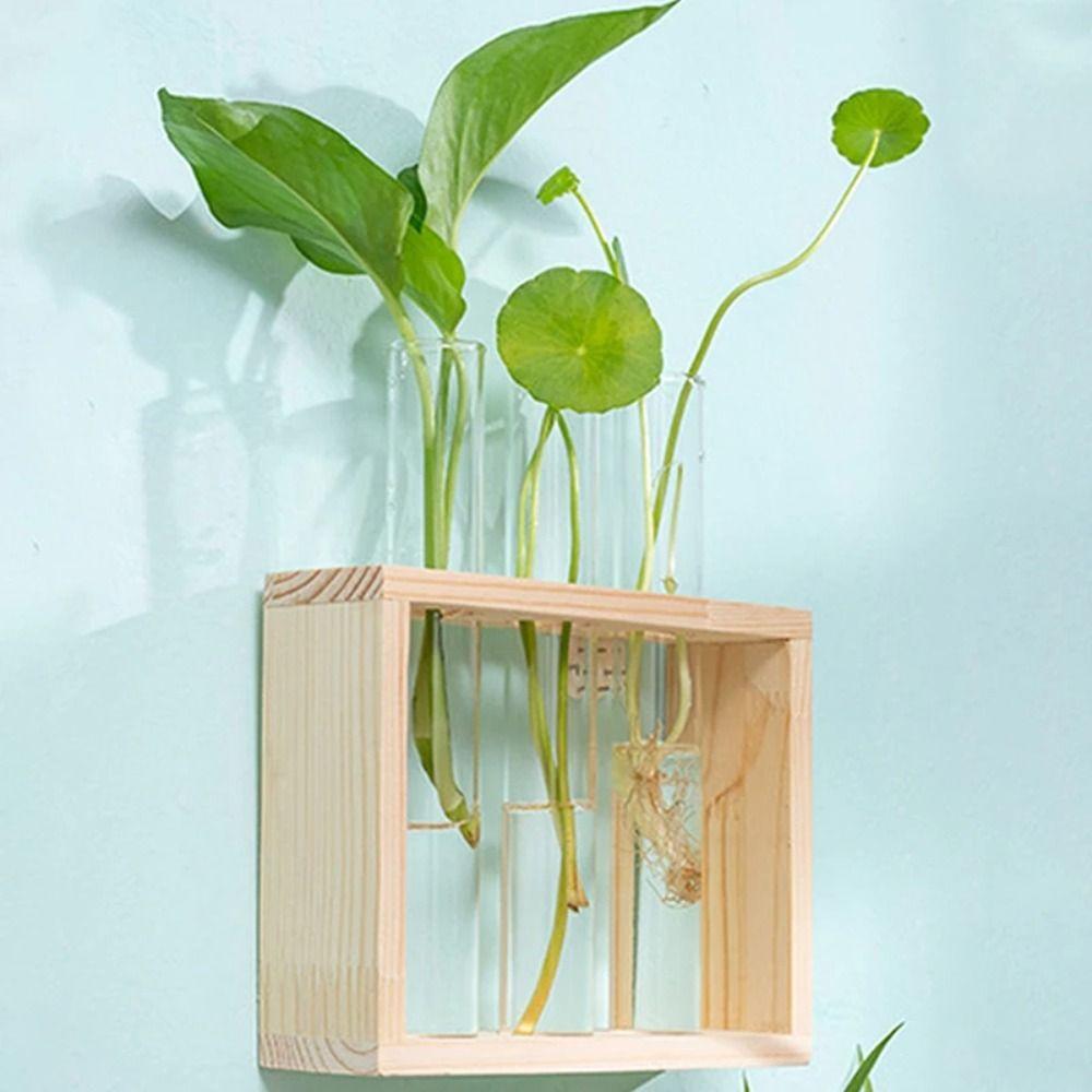 Creative Hydroponic Wood Frame Wall Mounted Tabletop Bonsai New Hydroponic Plants Container