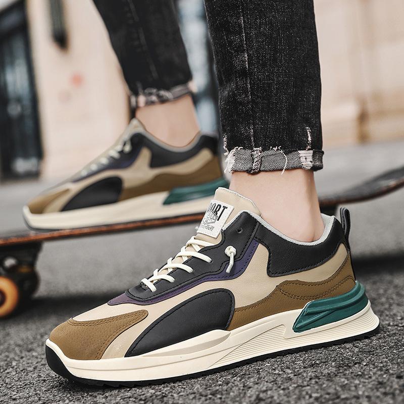 2025 neuer Herbst Herrenschuhtrend vielseitige Mode Board Schuhe Jungen Sport Freizeit Lederoberfläche Erhöhung Tide Schuhe 2025