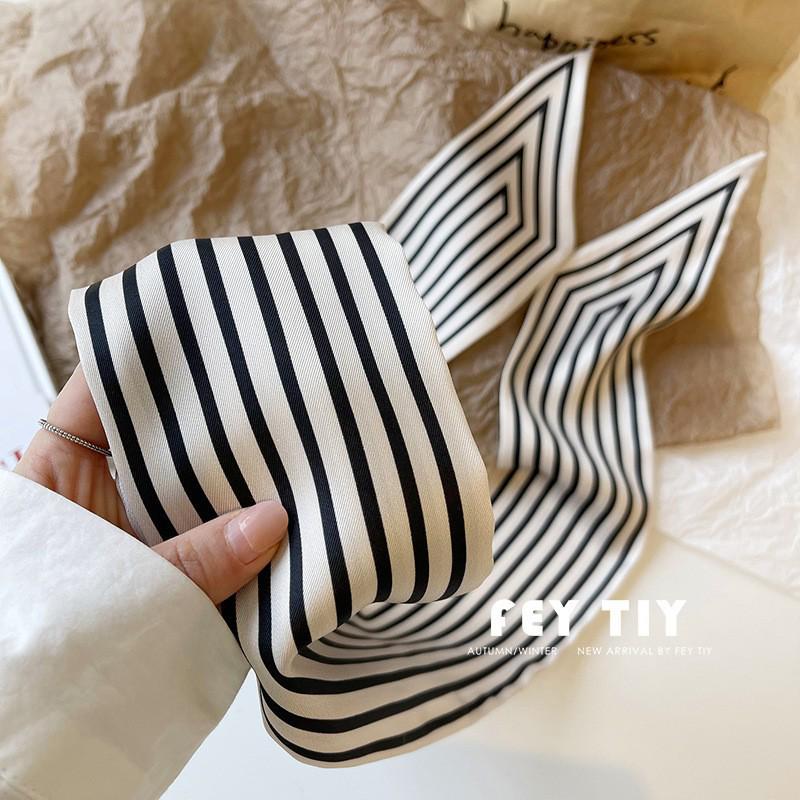 Nordic Striped Minimalist Silk Scarf - Women's Autumn Style, Flowing Ribbon & Decorative Neck Accessory, Long Thin Hairband