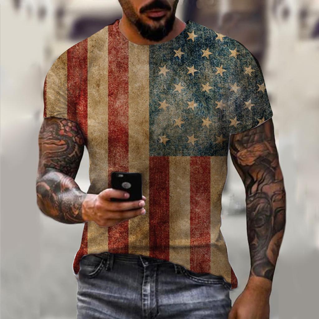 Letni Męski T-shirt z Nadrukiem 3D T-shirt Oversize Top Casual z Krótkim Rękawem Amerykański Streetwear T-shirty