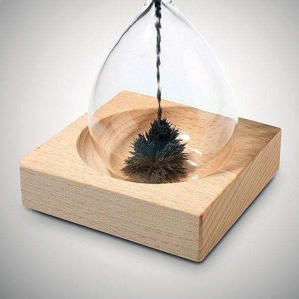 Magnetic Hourglass Sculpture Iron Filings Wooden Base Magnet