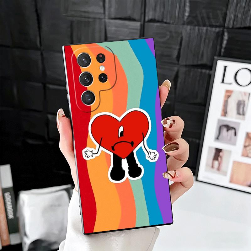 Bad Bunny Heart Soft Phone Case for Samsung Galaxy S26 S25 Edge S24 Ultra S23 Plus S22 S21 FE S20 Black Cover Back Shell