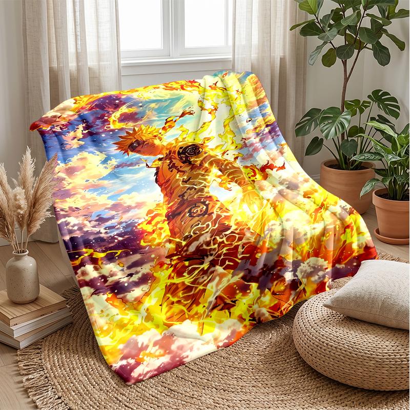 Naruto Uzumaki Printed Flannel Blanket Skin Friendly Warm Decorative Throw for Indoor Couch Bed Daily Use