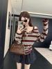 Korean Style One-Shoulder Contrast Stripe Patchwork Long-Sleeve T-Shirt with Spaghetti Straps for Women - Spring/Autumn Chic Top