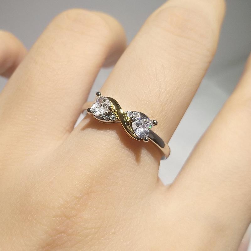 Delicate Double Diamond Pomegranate Red Heart Ring Women'S Double Heart Mobius Rose Gold Plated Love Living Ring